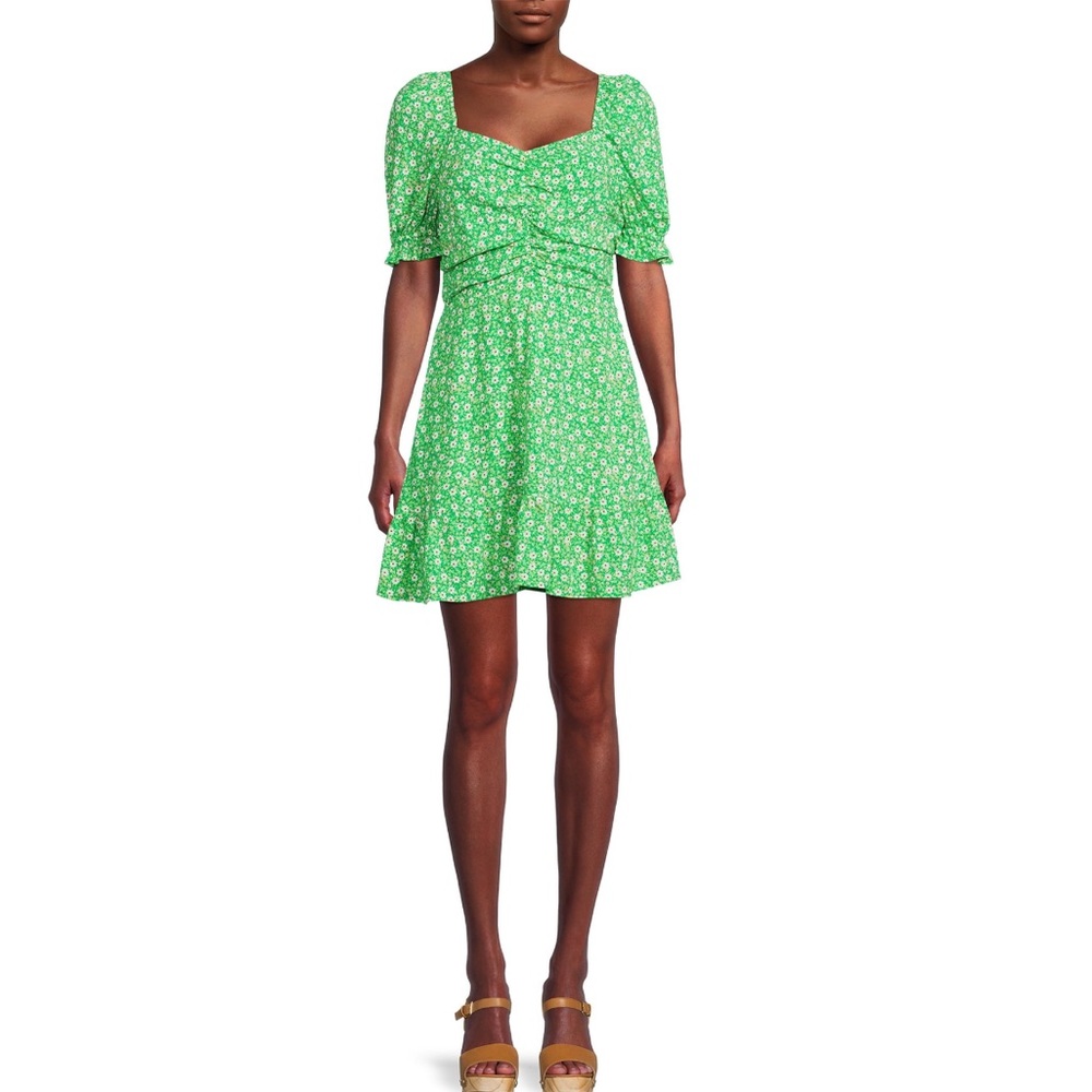No Boundaries Green Floral Puff Sleeve Mini Dress